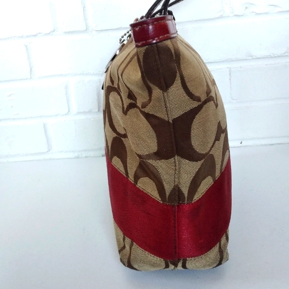 Coach red leather and canvas satchel - Picture 4 of 8